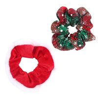 Christmas Series Velvet Cloth Hair Ring Large Intestine Circle Fashion Hair Accessories Two-piece sku image 1