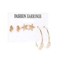 Fashion Ocean Wind Sweet Conch Starfish 3 Pairs Stud Earrings Pearl Earrings sku image 1