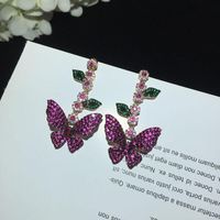 Butterfly Earrings Micro Zircon Leaves Flowers Long Tassel Earrings sku image 1