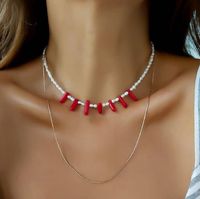Neue Accessoires Exotische Reis Perlen Rote Lange Streifen Acryl Unregelmäßige Halskette Halskette Frauen main image 1