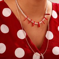 Neue Accessoires Exotische Reis Perlen Rote Lange Streifen Acryl Unregelmäßige Halskette Halskette Frauen main image 3