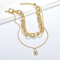 New Fashion Alloy Thick Double Chain Lock Pendant Necklace Female main image 3