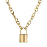 New Fashion Alloy Thick Double Chain Lock Pendant Necklace Female main image 6