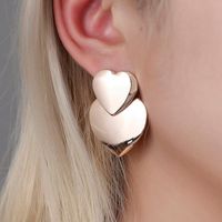 Simple Mirror Love Earrings Female Metal Sweet Double Heart Earrings Earrings main image 1