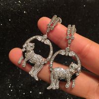 S925 Silver Needle Cute Creative Cartoon Cat Circle Ring Earrings Luxury Micro-inlaid Zircon Super Flash Atmosphere Elegant Earrings main image 5