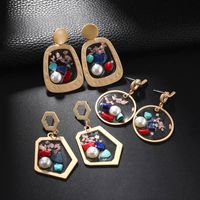 Jewelry Fashion Transparent Resin Inlaid Pearl Color Stone Earrings Personality Geometric Irregular Earrings main image 4