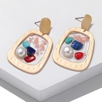 Jewelry Fashion Transparent Resin Inlaid Pearl Color Stone Earrings Personality Geometric Irregular Earrings main image 5