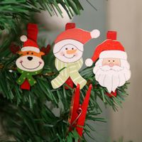 Christmas Supplies Christmas Decorations Christmas Cartoon Wooden Clips Diy Santa Claus Small Wood Clip 5cm main image 4