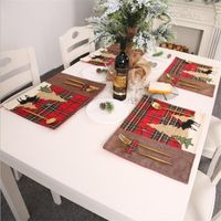 Christmas Decorations, Plaid Cloth, Placemat, Elk, Small Tree, Table Mat, Insulation Pad, Knife And Fork, Cross-border main image 3
