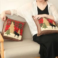Christmas New Products Decorative Plaid Pillow Case Patch Cloth Pillow Case Elk Small Pillow Case Pillow Cover Gift main image 3