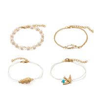 Fashion Alloy Bird Peanuts Anklet Pearl Leaves Hollow Anklet 5 Piece Set sku image 1