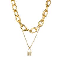 New Fashion Alloy Thick Double Chain Lock Pendant Necklace Female sku image 1