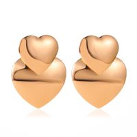 Simple Mirror Love Earrings Female Metal Sweet Double Heart Earrings Earrings sku image 2