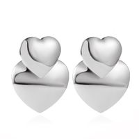 Simple Mirror Love Earrings Female Metal Sweet Double Heart Earrings Earrings sku image 1