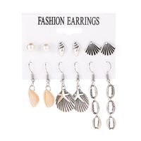 Earrings Summer Ocean Wind Shell Set Earrings 6 Pairs Pearl Conch Stud Earrings sku image 1