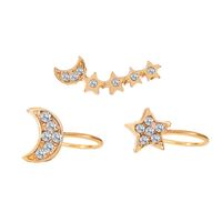 Croix-frontière Vente Chaude Ensemble Sans Oreilles Boucles D'oreilles Plein De Diamants Étoiles Lune 3-pièce Ensemble Oreille Clip Femelle Croix-frontière Tendance Boucles D'oreilles sku image 1