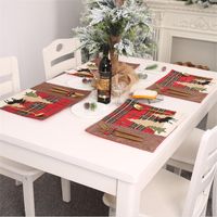 Christmas Decorations, Plaid Cloth, Placemat, Elk, Small Tree, Table Mat, Insulation Pad, Knife And Fork, Cross-border sku image 1