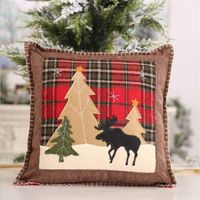 Christmas New Products Decorative Plaid Pillow Case Patch Cloth Pillow Case Elk Small Pillow Case Pillow Cover Gift sku image 1