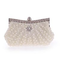 New Diagonal Pearl Belt Diamond Fashion Dinner Bag Handbag Beaded Embroidered Handbag sku image 1