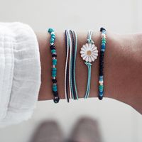 Hand-woven Wire Rope Color Rice Beads Flower Bracelet Daisy Wire Rope Bracelet 4-piece Set main image 1