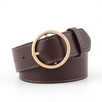 Round Buckle Women&#39;s Wide Belt Gold And Silver Buckle Pants Belt Women&#39;s Decorative Belt main image 2