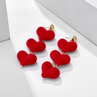 New Red Love Velvet Heart Peach Heart Pendant Long Temperament Earrings For Women main image 3