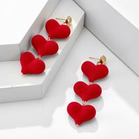 New Red Love Velvet Heart Peach Heart Pendant Long Temperament Earrings For Women main image 4