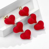 New Red Love Velvet Heart Peach Heart Pendant Long Temperament Earrings For Women main image 5
