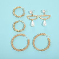 Alloy Irregular Semicircular Pearl Prickly Round Open Earrings 3 Piece Large C Shape Stud Earrings main image 4