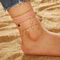 Simple Fashion Star Angel Angel Anklet With Diamond Tassel Pink Thread Rope Anklet Set Of 5 main image 1