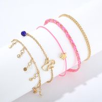 Simple Fashion Star Angel Angel Anklet With Diamond Tassel Pink Thread Rope Anklet Set Of 5 main image 3