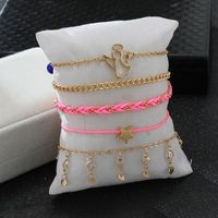 Simple Fashion Star Angel Angel Anklet With Diamond Tassel Pink Thread Rope Anklet Set Of 5 main image 4