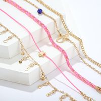 Simple Fashion Star Angel Angel Anklet With Diamond Tassel Pink Thread Rope Anklet Set Of 5 main image 5