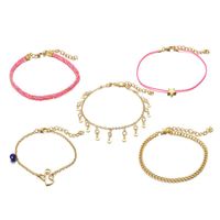 Simple Fashion Star Angel Angel Anklet With Diamond Tassel Pink Thread Rope Anklet Set Of 5 main image 6
