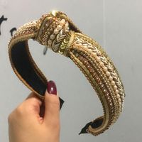 Pearl Sequins Retro Simple Headband Middle Knot Hair Accessories Female Fashion Wide Headband main image 5