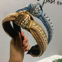 Pearl Sequins Retro Simple Headband Middle Knot Hair Accessories Female Fashion Wide Headband main image 2