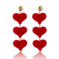 New Red Love Velvet Heart Peach Heart Pendant Long Temperament Earrings For Women sku image 5