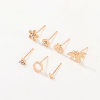 New Fashion Alloy Bee Ear Studs Diamond Flower Earrings 6 Combinations main image 5