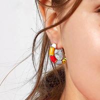 Alloy Oil Drop Earrings Fashion Stitching Color Ear Clip main image 3