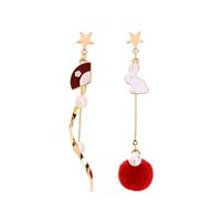 Korean Fan Hair Ball Earrings Cute Bunny Drip Oil Earrings Women's New Pearl Earrings sku image 1