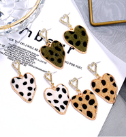 Fashion Metal Simple Leopard Double Peach Heart Exaggerated Earrings main image 1