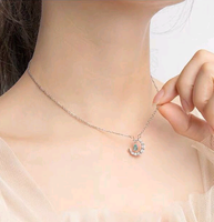 Korean Fashion Lady Necklace Exquisite Fashion Copper Plated Real Gold Blue Zircon Meniscus Necklace main image 2