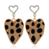 Fashion Metal Simple Leopard Double Peach Heart Exaggerated Earrings sku image 3