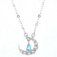 Korean Fashion Lady Necklace Exquisite Fashion Copper Plated Real Gold Blue Zircon Meniscus Necklace sku image 1