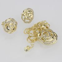 Approvisionnement Direct D'usine Rose Oreille Boucles Collier Set Or Plaqué Or Blanc Plaqué Fleur Zircon Pendentif Auriculaire Aiguille main image 4