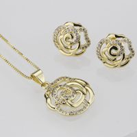 Approvisionnement Direct D'usine Rose Oreille Boucles Collier Set Or Plaqué Or Blanc Plaqué Fleur Zircon Pendentif Auriculaire Aiguille main image 5