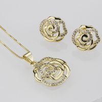 Rose Earring Necklace Set Gold Plated Platinum Plated Flower Zircon Pendant Ear Pins main image 5