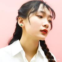 Nischen Im Koreanischen Stil, Einfache Dunkelgrüne Acryl-gestreifte Ohrringe, Weibliche Titans Tahl, 18 Karat Echtes Gold, Ohrschmuck F221 main image 4