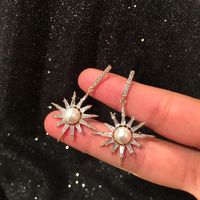 S925 Silver Korean Fashion Eight-bell Star Earrings Micro-set Zircon Luxury Pearl Sun Flower Earrings main image 3