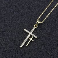 Hot Sale Double Cross Pendant Fashion New Copper Plated White Zircon Religious Necklace main image 4